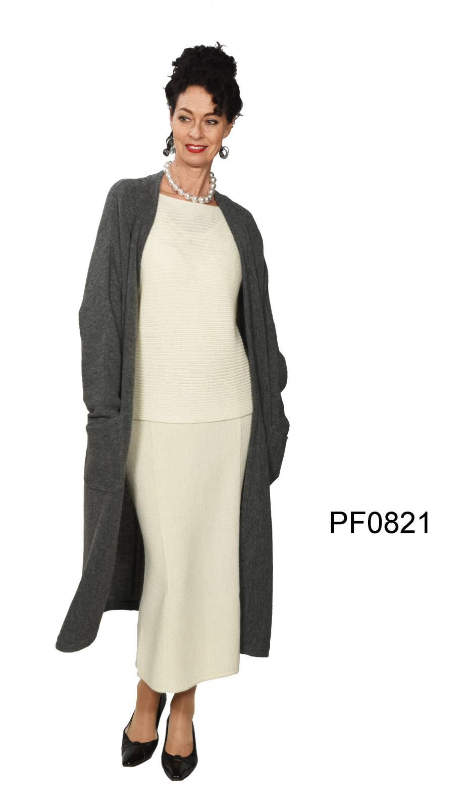 Long Womens Alpaca Coat with Pockets, links-knit